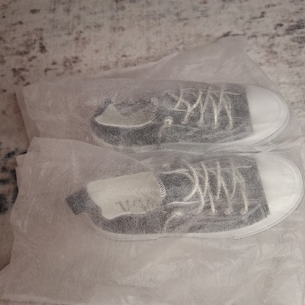 Very G Slip On Black Glitter White & Glitter Laces Canvas Platform Sneakers 8 - Picture 2 of 7